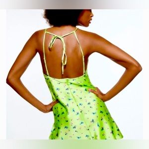 Zara lime green floral satin mini dress XS
